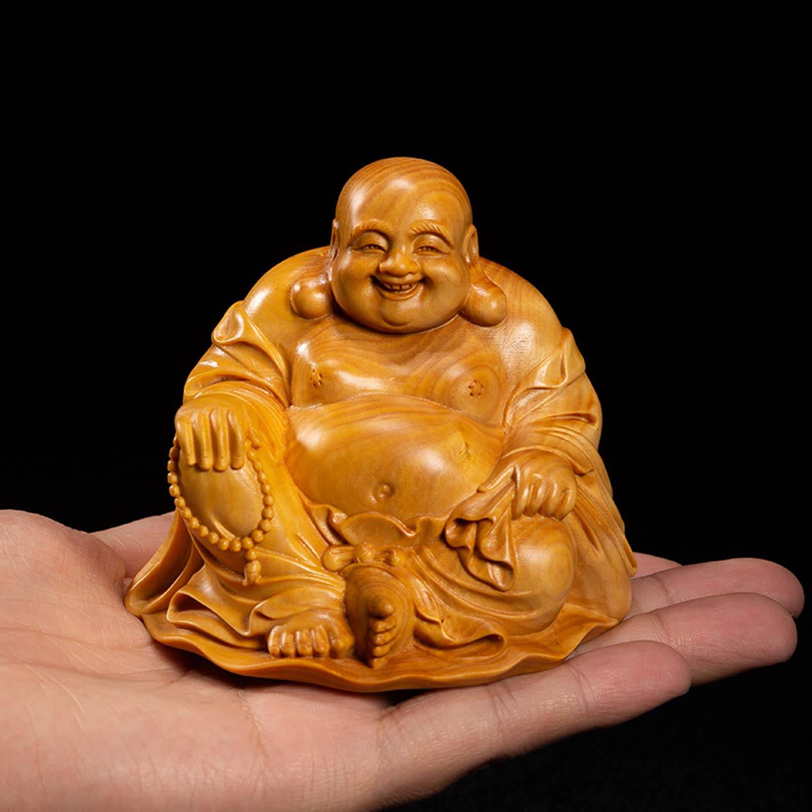 Wood high quality boxwood wood Feng money amulet Height carving, Hotei-sama, carving, Shui, luck, (Size 6cm) brun