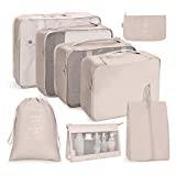 OSDUE Packing Cubes, 8 Sts Researrangör Packpåsar, Resbagagepaketering, Vattentät Resevaror Väska Kläder Skor Kosmetika Toalettartiklar Förvaringsväskor (Beige)