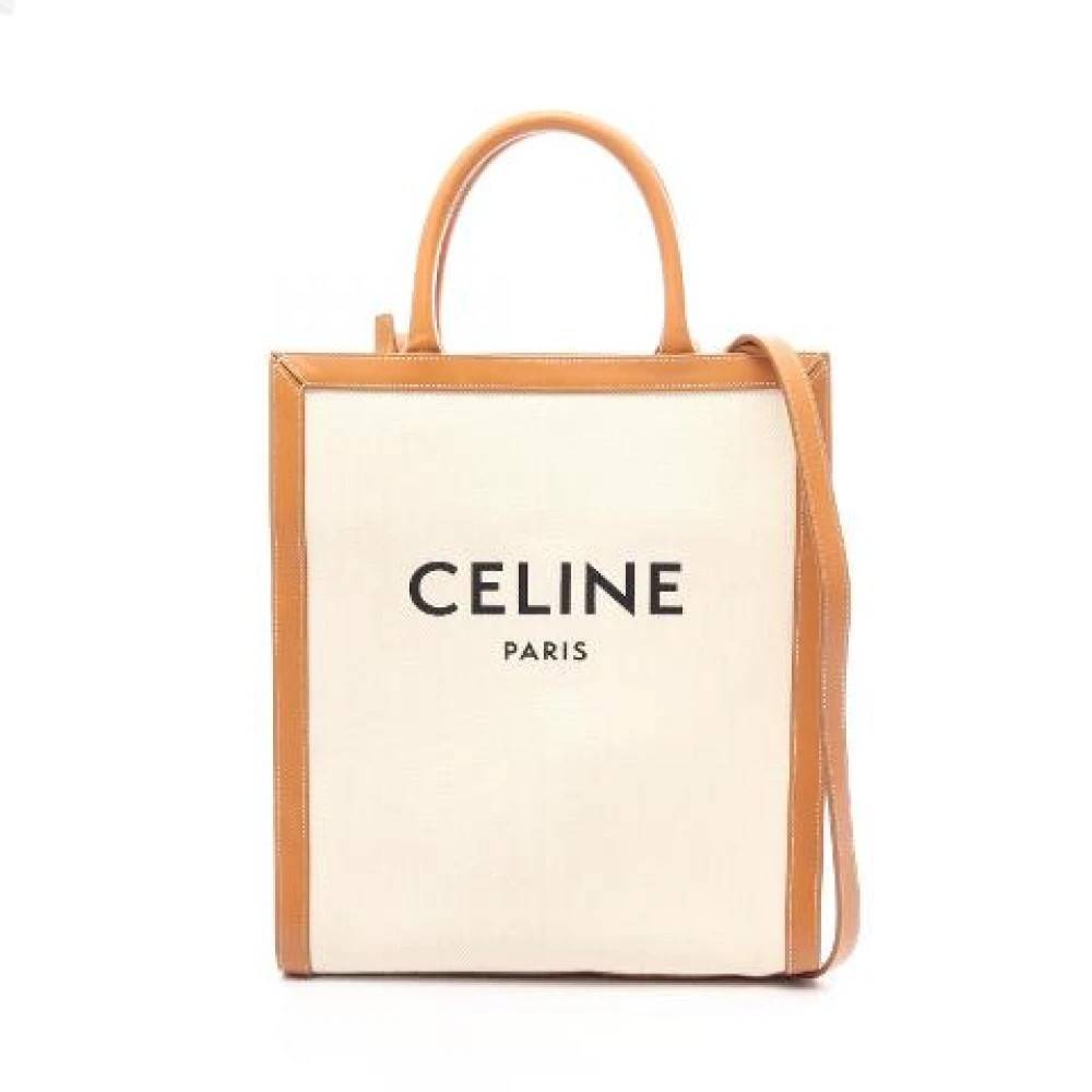 Celine Vintage Pre-owned Small Vertical Cabas 2way Tote Bag - Vintage - Dame - Hvid - ONE SIZE - Uld