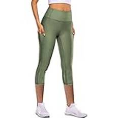 Sllowwa Gym leggings smörmjuka leggings TIK Tok leggings UK beskurna 3/4 längd hög midja leggings elastiska snabbtorkande yogabyxor reflekterande sju-punkts yogabyxor, gRÖN, M