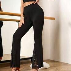 Ladies Sparkly Glitter Mesh Patchwork Flare Leg Långa Byxor För Dans Kostym - Svart (L,M,S,XL,XS,XXL,XXS)