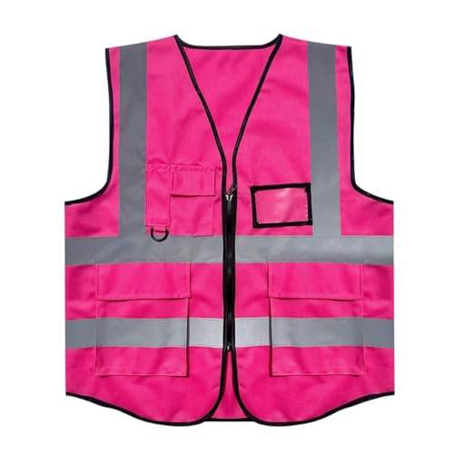AONAYO Warnweste Pink,Warnweste Erwachsene,Security Weste,Rosa Sicherheitsweste Mit Taschen Und Reißverschluss,Reflektierende Jacke Für Den Außenbereich