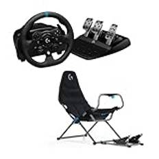 Playseat® Challenge X - Logitech G Edition & Logitech G G923 racinghjul och pedaler, TRUEFORCE Feedback, Tryckkänsliga pedaler, Dubbel koppling, Startkontroll, Traditionell design - Svart