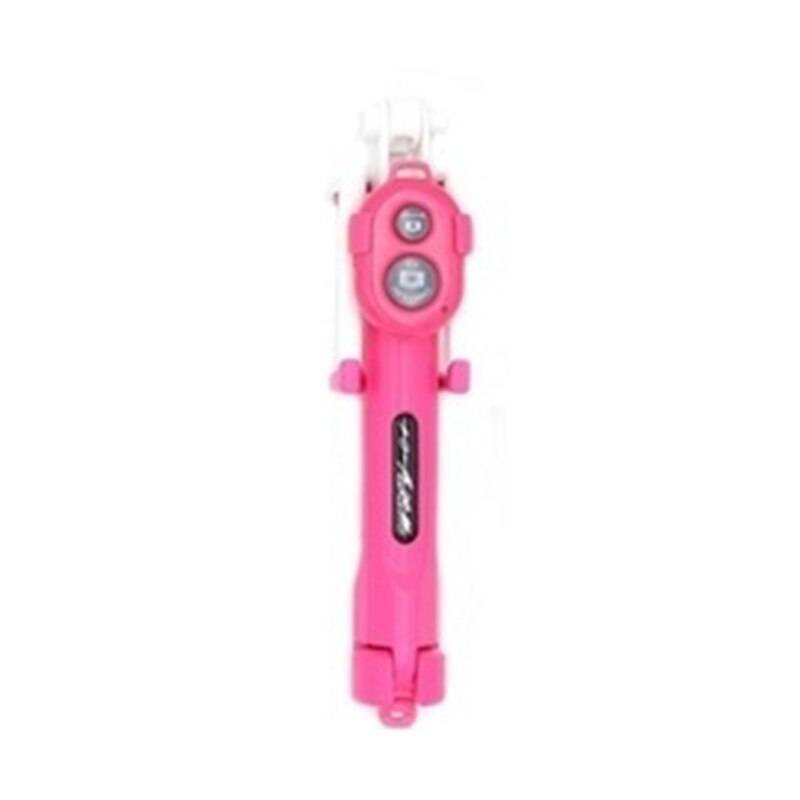 Trådlös bluetooth selfie stick med utdragbar monopod fjärr selfie stick stativ för iphone oneplus huawei palo selfie - Rosröd