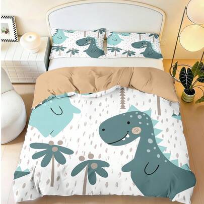 2/3-delars sängklädset för barn med tecknad dinosaurie, tillverkat av polyester med digitaltryck, lämpligt för pojkar, flickor och tonåringar, användn - Multifärgad (135*200,150*200,200*200,220*240,229*229,264*229,90*200,173*229,203*229,140*210,180*210,160*210)
