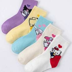 5 par Sanrio barnstrumpor/skolstrumpor, pojkar/flickor söta tecknade djur kanin/katt/hund mönster dekorerade strumpor, hudvänliga mjuka och bekväma, t - Multifärgad (8-12Y,2-3Y,3-8Y)