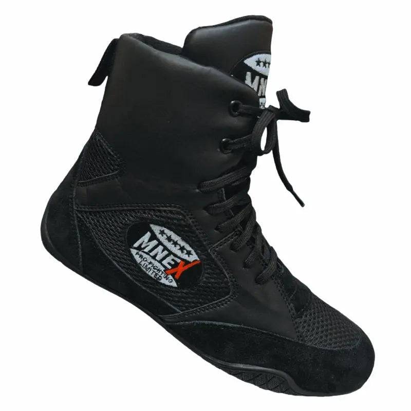 Boxing Shoes Black Combat Sports Shoes - 100% Rubber Sole & Lightweight Mesh - UK 2 / Black (UK 2)