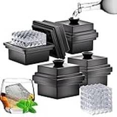 Stora iskubsbrickor i silikon med lock, klar isbitsform, prisma isform enkel frigöring, 7 cm långsam smältande stor iskub perfekt för whisky, cocktail och alla drycker (4)