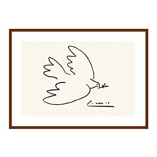 HAMILO Picasso Dove Painting Art Frame, Framed Wooden Frame, Wall Art Frame for Home Decor (White x Brown)