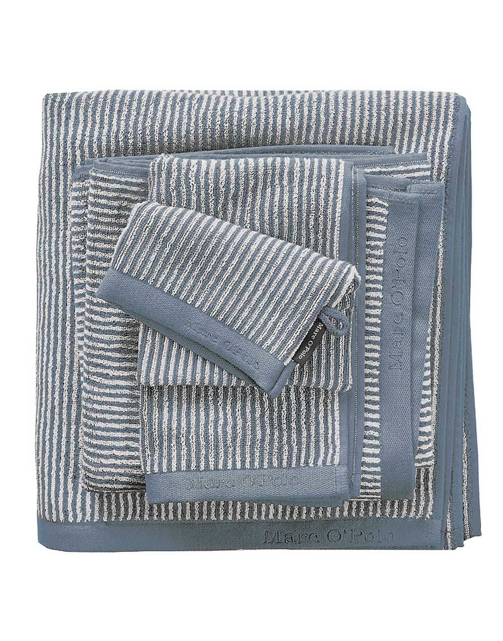 Eksklusiv Håndklæde fra MARC O´POLO - TIMELESS TONE STRIPE SMOKE BLUE/OFF WHITE