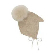 Balaclava Pompom Alpaca Ull - Camel Melange
