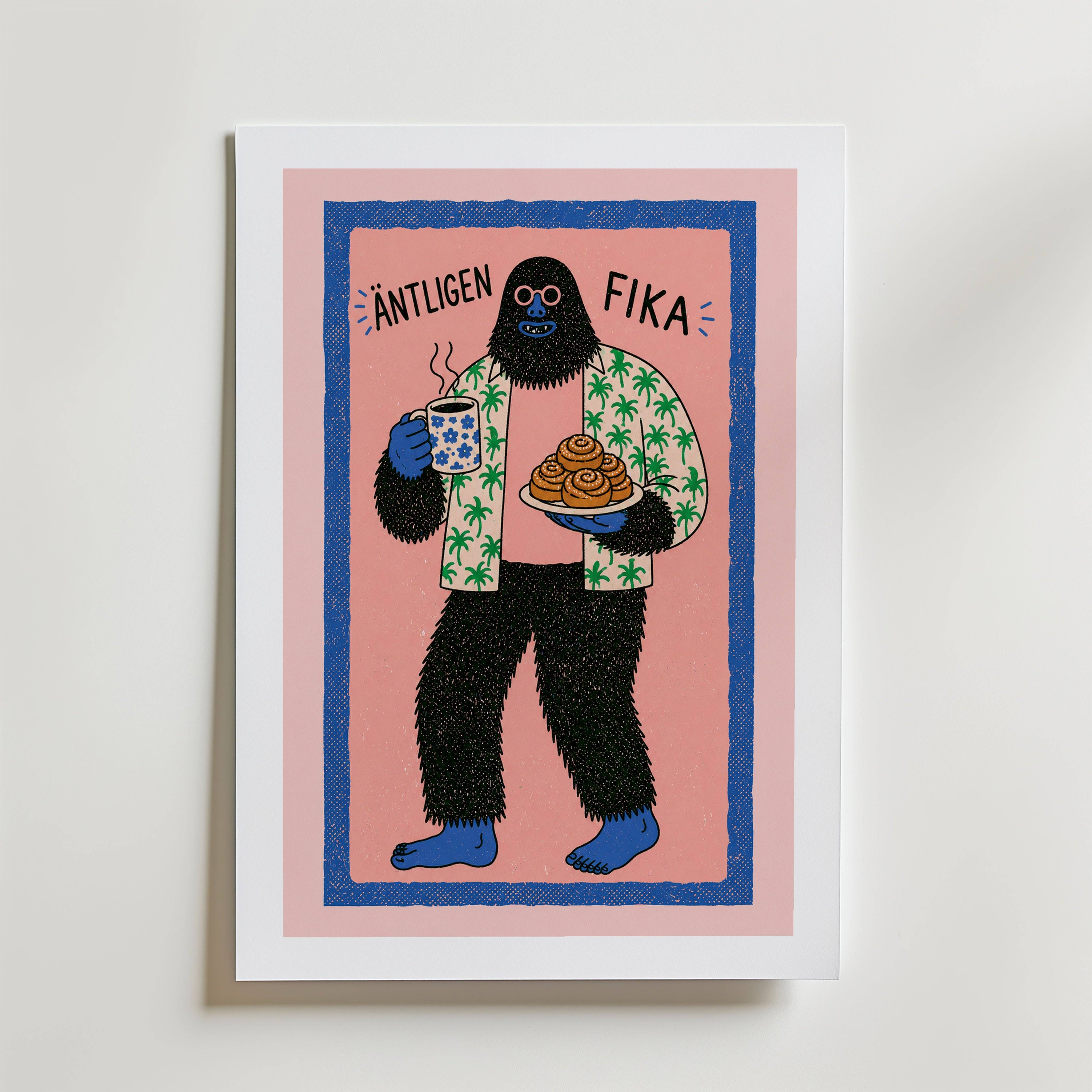 �ntligen Fika Poster - Fine Art Poster 30x40 cm Med passepartout