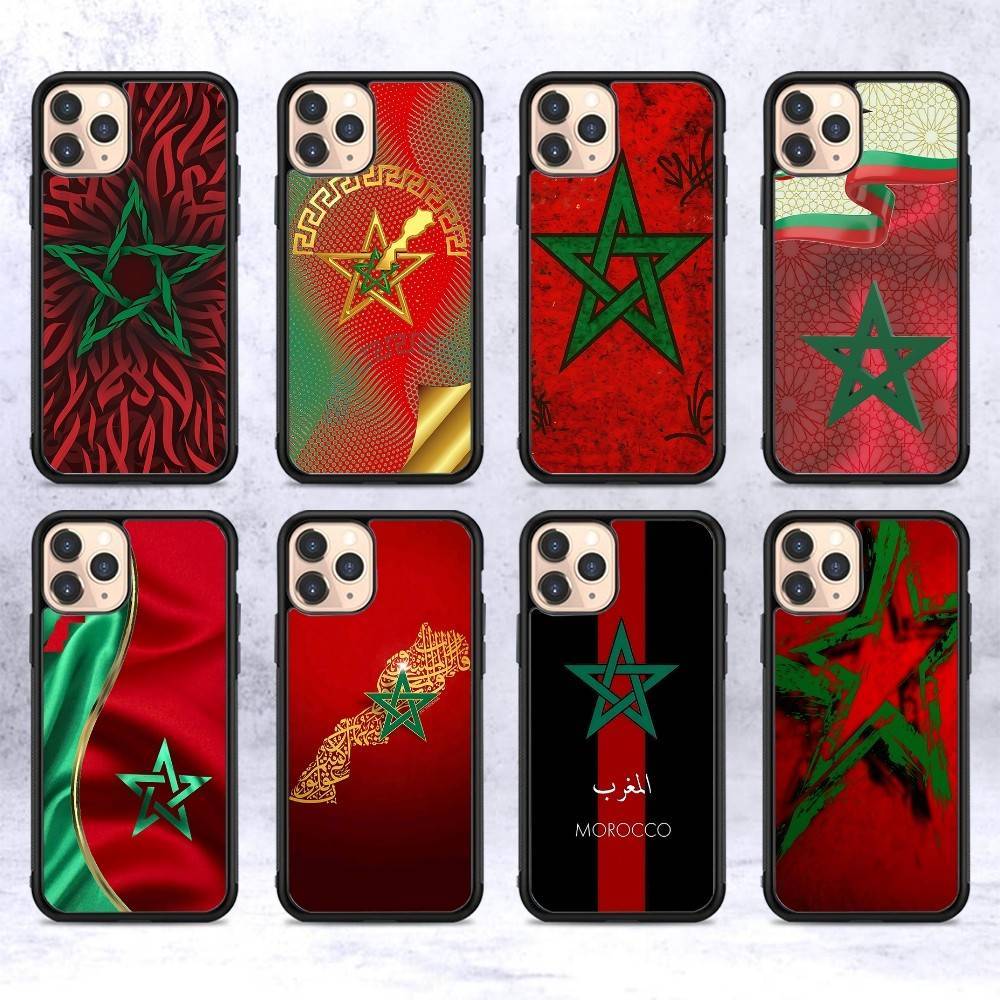 M-Marocko Flagga Telefonfodral Trådlös Laddning PC+TPU För IPhone 11 12 13 14 15 16 17 Pro Max Plus Fodral red
