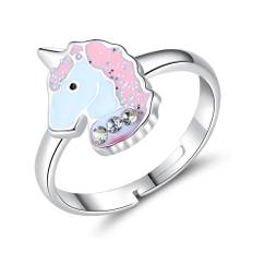 ByBirch Kids - Ring i sølv med hvid og lyserød unicorn