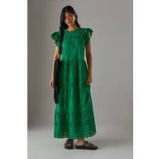 Broderie Mix Tiered Midi Dress, Green - 8