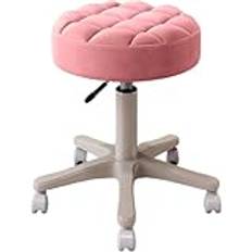 Pall Läder Rund Rullande Pall Drafting Bar Pall Med Hjul Rullande Swivel Höjdjusterbar SPA Pall for Frisersalong, SPA for Hem(Pink)