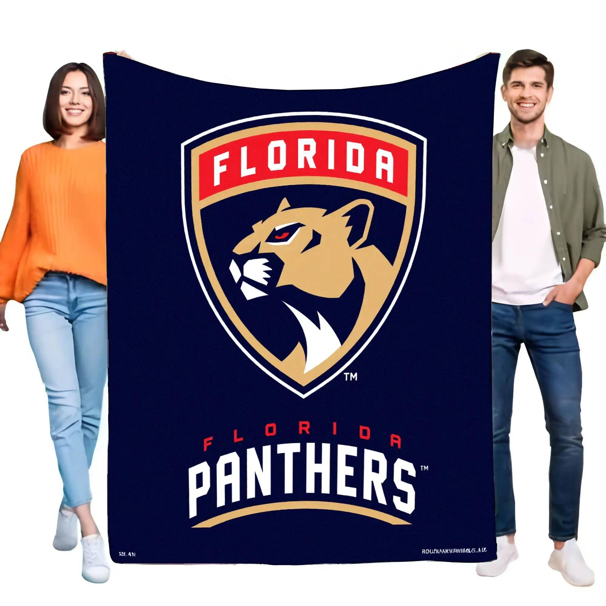 Filt med logo för Florida Panthers, mjuk mörkblå filt med design av panteremblem, perfekt som present