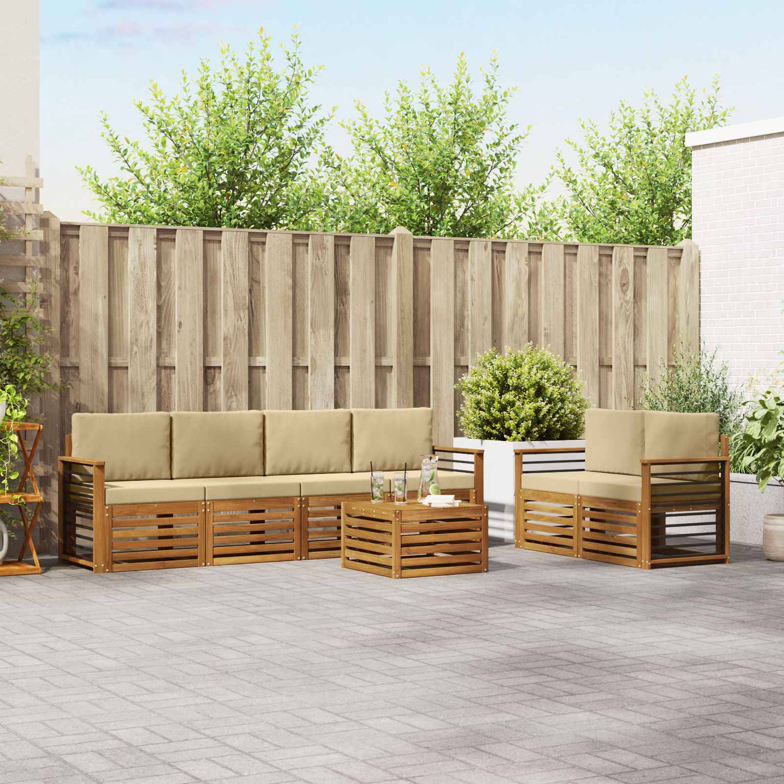 vidaXL Udendørs sofagruppe 7 stk. Naturlig og Beige Massivt Akacietræ