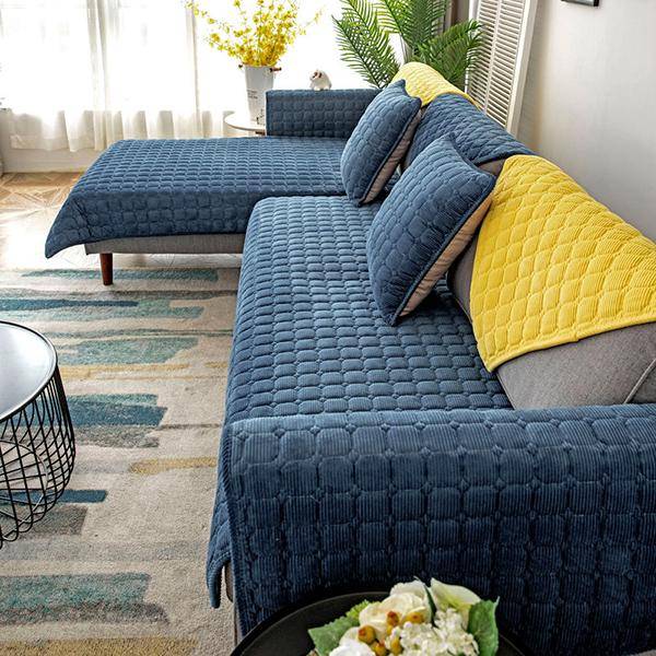 Enfärgad halkfri sofföverdrag Tjocka mjuk plysch soffa Kudde handduk för vardagsrumsmöbler Inredning Slipcovers Sofföverdrag sjöblå färg
