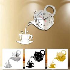 Teapot Shape Wall Clock Modern Kitchen Home Decor Wall Sticker Hollow Digital Clock watch home clock 40cm X 40cm svart