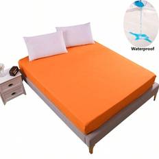 Waterproof Mattress Protector Cover USA C-King King Queen Full Twin XL Twin Size Solid Bed Fitted Sheet - Orange - 99cm*190cm,138cm*190cm,150cm*200cm,100cm*200cm,183cm*213cm,193cm*203cm