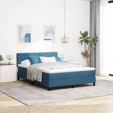 Boxspring Säng med Madrass & LED Mörkblå 140x200 cm Sammet