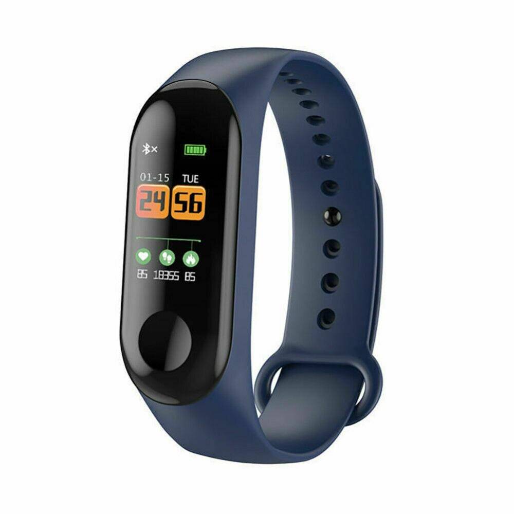Bluetooth smart klocka män kvinnor blodtrycksmätare vattentät fitness tracker armband puls smartwatch för android ios - M3 blå