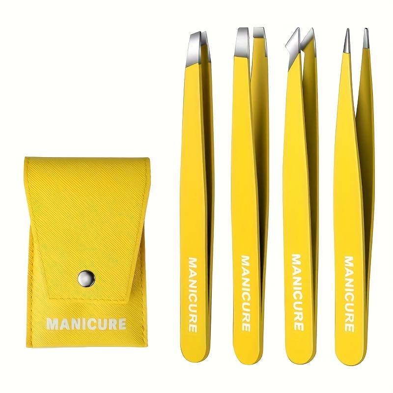 TEMU 4pcs Stainless Steel Slanted Brow Clips High-quality Eyebrow Tweezer For Fine Hairs Removal, Colorful Makeup Tools