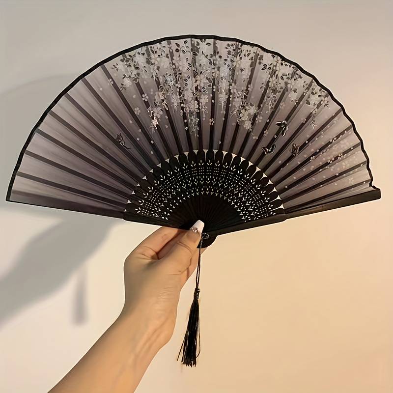 TEMU Folding Hand Fan | Asian Style Ancient Chinese Tassel Fan | Portable Dance Fan Wedding Fan | Hanfu Qipao Accessory | Home Decoration