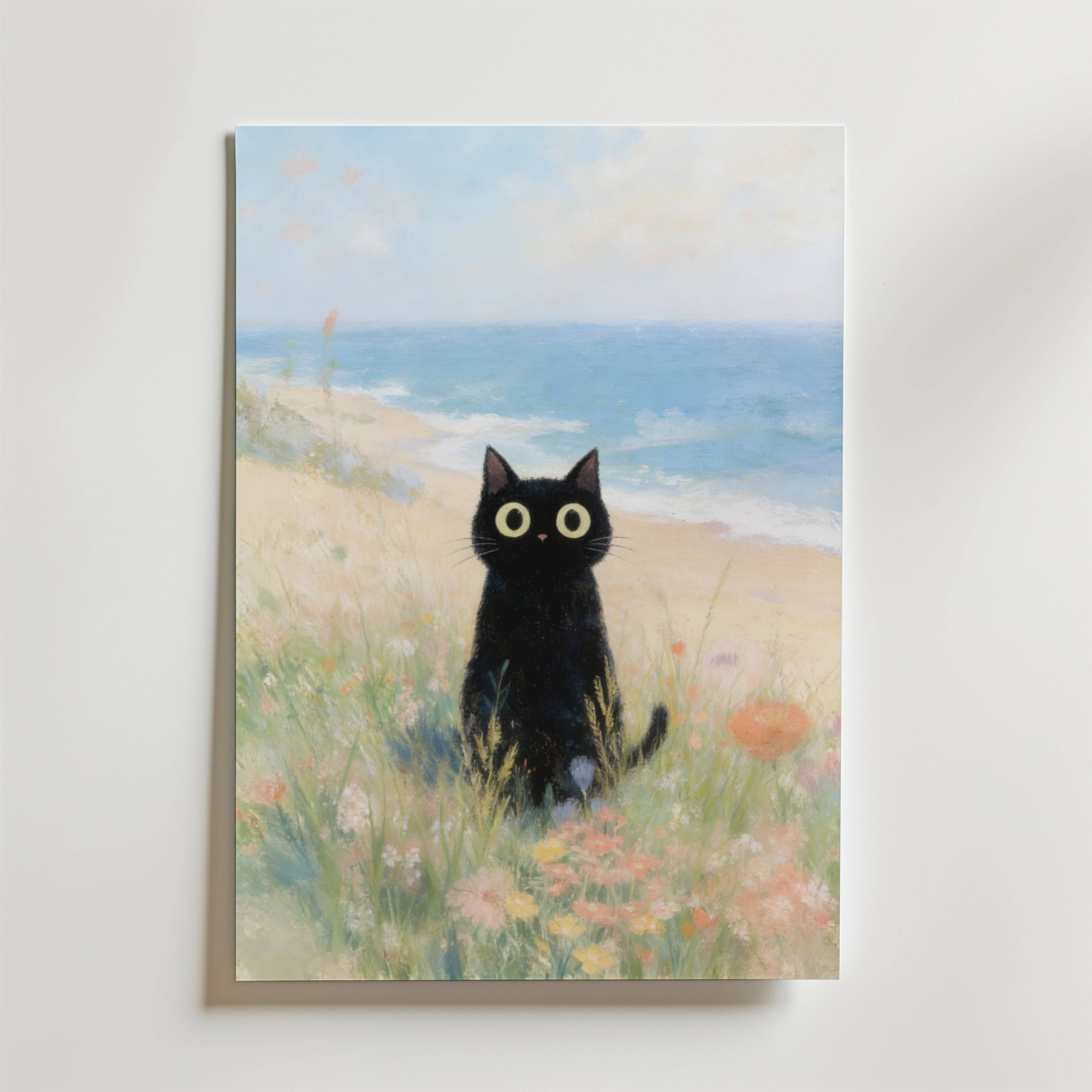 Seaside Meadow Cat Poster - Premium Canvas 50x70 cm Utan passepartout