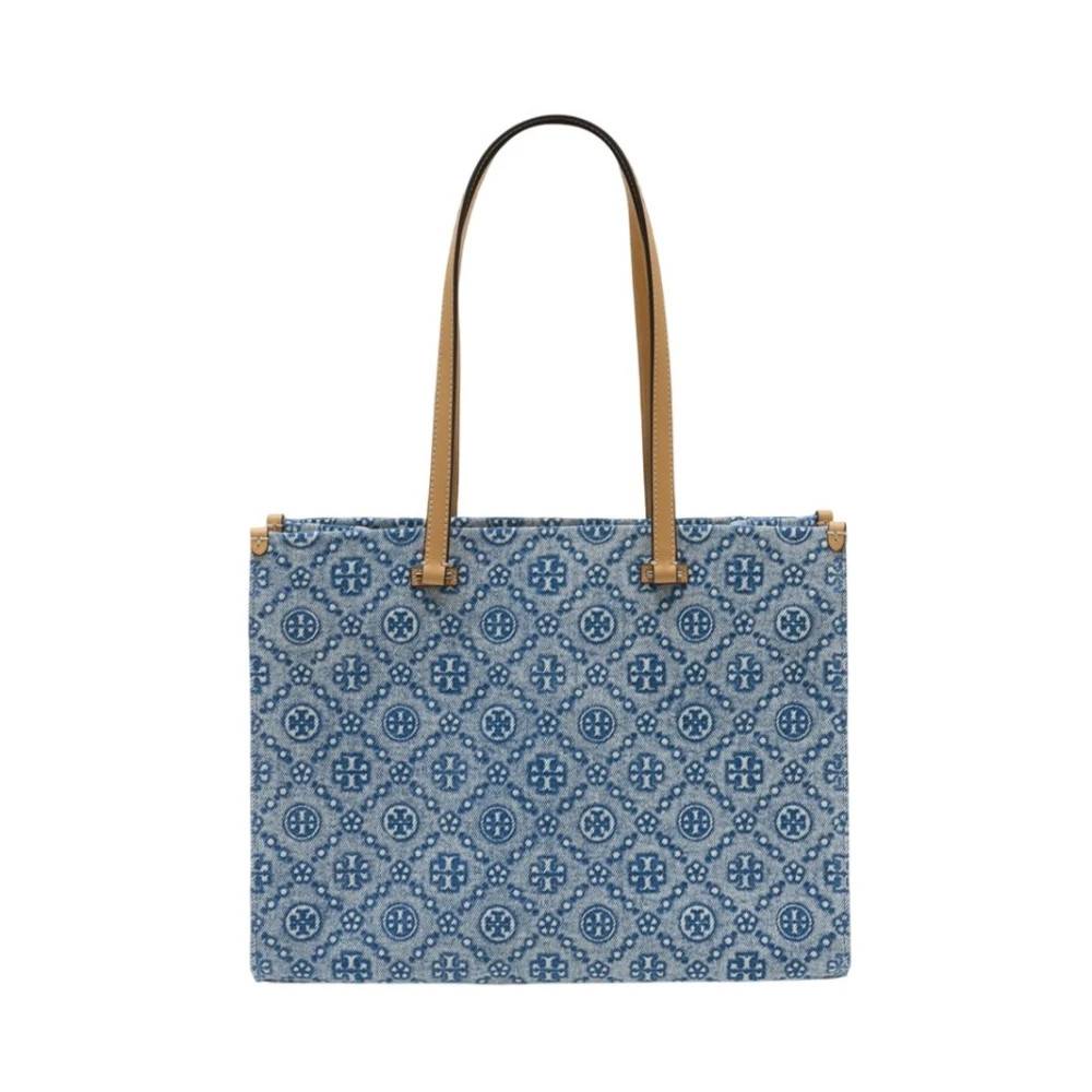 Tory Burch T Monogram Tote i denim - Tasker - unisex - Blå - ONE SIZE - Denim