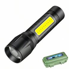 1 st bärbar kraftfull LED-ficklampa, mini ABS COB-sidoljus, uppladdningsbar bärbar USB-laddningsbar LED-ficklampa med lång räckvidd, teleskopisk zoom, - Svart (En-Storlek)