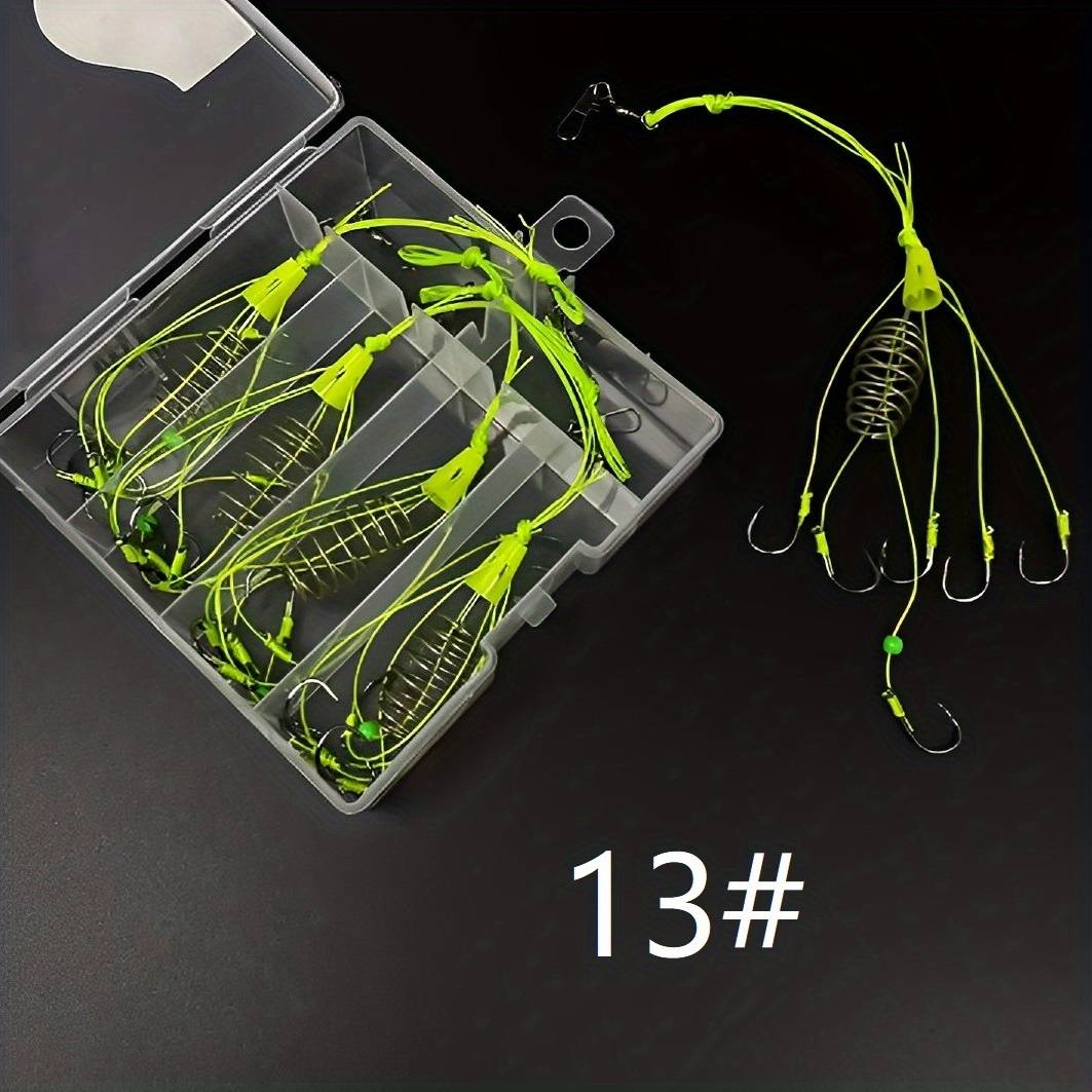 4pcs High Carbon Fishing Hooks - Automatic Explosion Bait Cage Feeder With Barbed Hooks, Green & Yellow, For Efficient Fish Catching, Fishing Bait