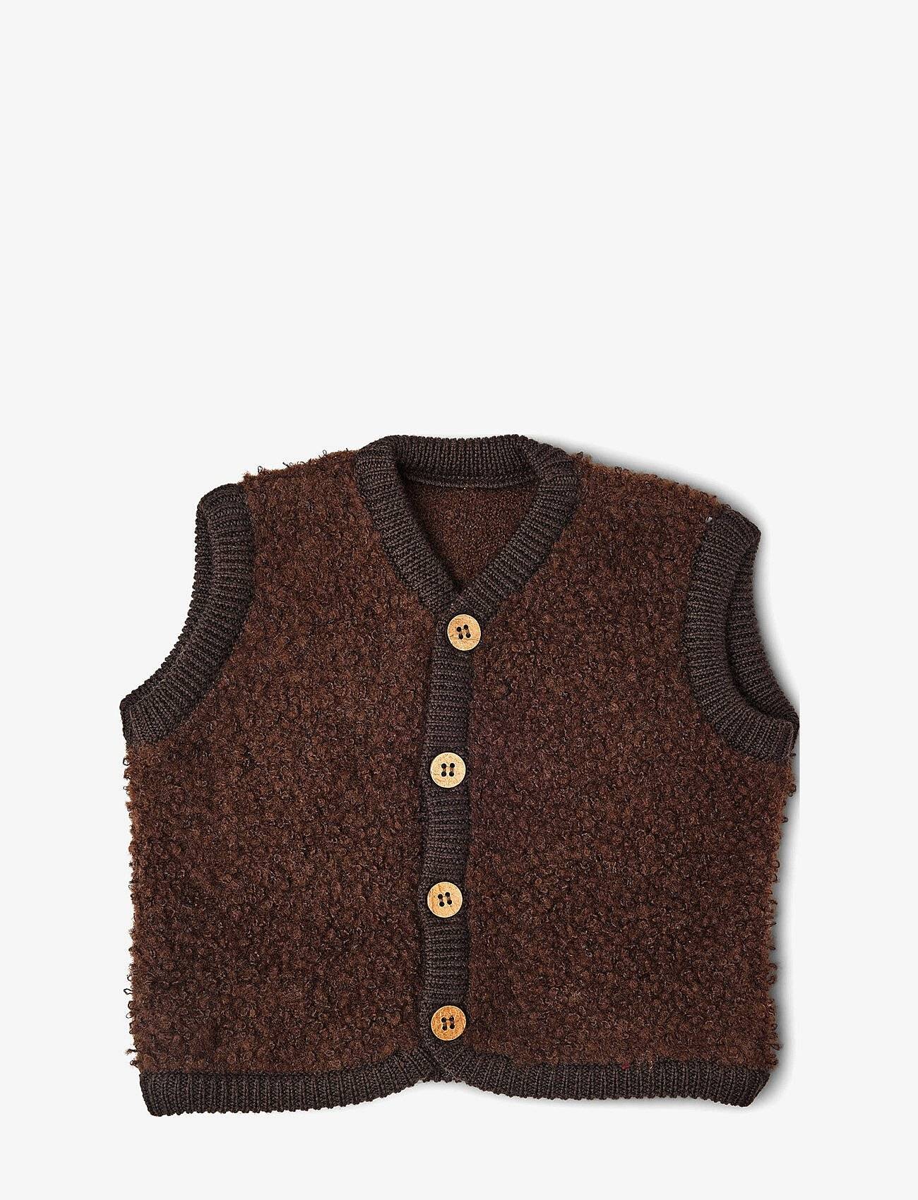 Smallstuff Vest Bouclé Merino Wool W. Buttons - Brown - 68-74