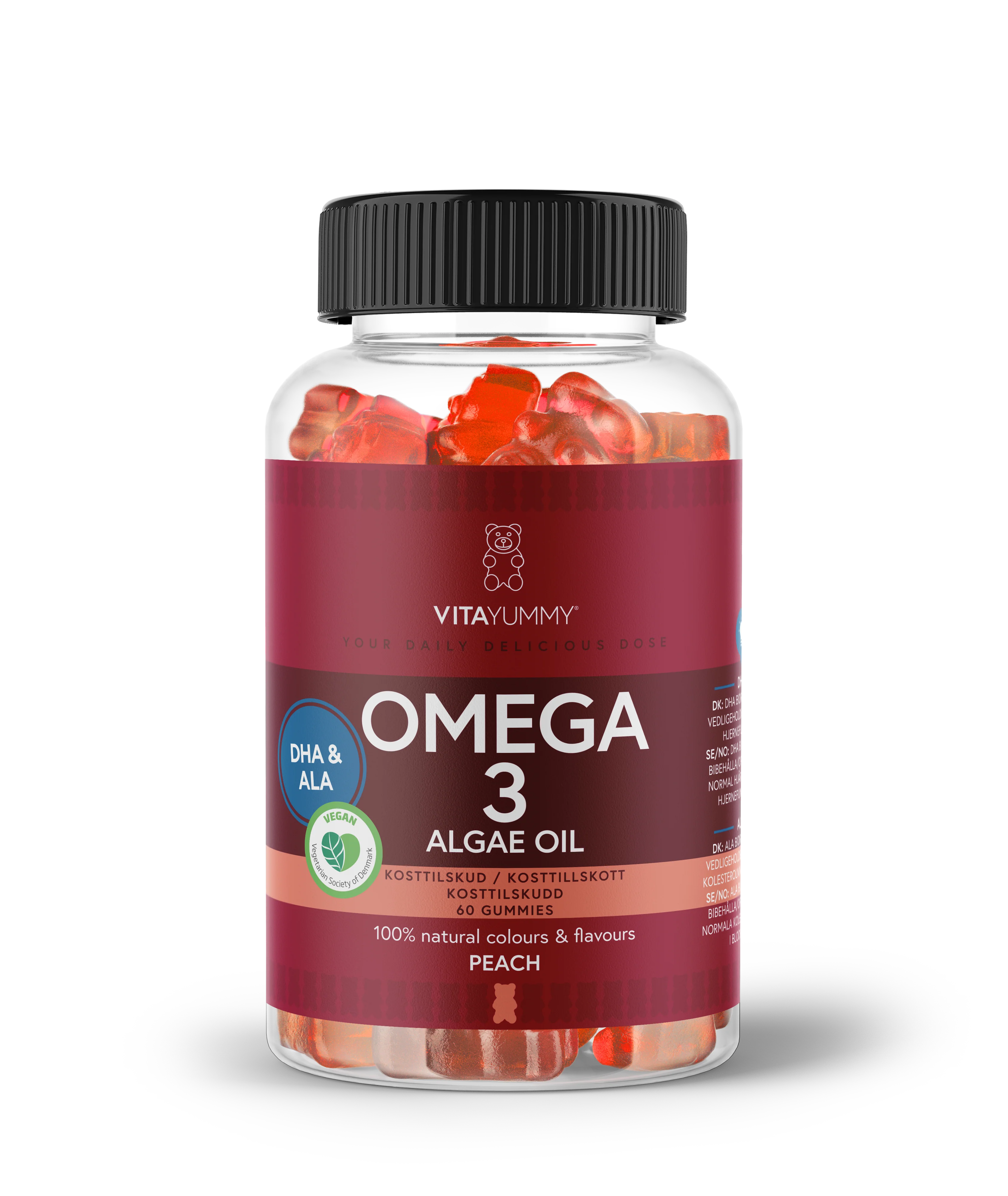 VitaYummy Omega 3 - Peach (60 stk) - Kosttilskud
