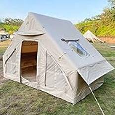 Inflatable Glamping Tent Canvas Tent 2-8 Person Large Yurt Tent Easy Setup Waterproof Breathable Outdoor Oxford Canvas Teepee Tents 4-Season for Family Camping Hiking