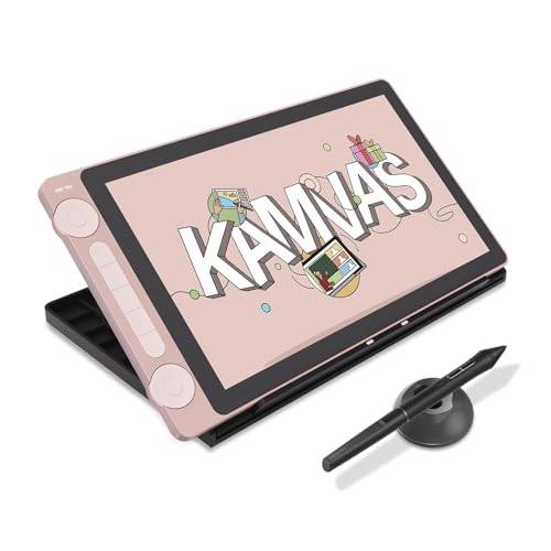 Huion Kamvas 13 (Gen 3) grafisk bricka med display, 13,3-tums ritskärm av canvasglas, 99 % sRGB-skydd, PenTech 4.0, 16384 penntryck, två vridreglage, justerbart stativ, rosa