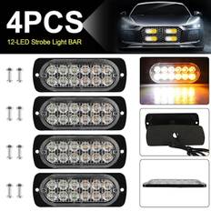 4 stk. 12LED Blinkende Strobe Lygter til Lastbiler 12-24V Hvid Gul