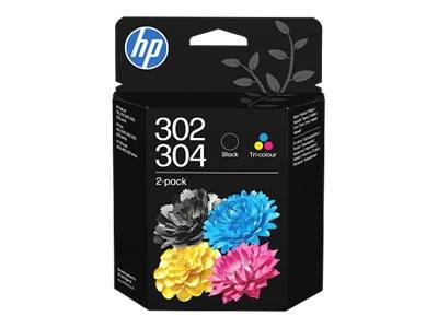 HP 302/304 Tri-color/Black Ink Crtg 2-Pk Sort, Cyan, Magenta, Gul 120 sider Blæk --> I externt lager, forväntat leveransdatum hos dig 19-04-2026