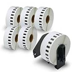 BETCKEY Compatible Continuous Label Replacement for Brother DK-22210, 29mm x 30.48m, Use with Brother QL Label Printers [6 Rolls+1 Reusable Holder Frame]