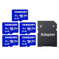 Vansuny Micro SD Karte 64GB 5Stück Speicherkarte Micro SD 64GB 5er Pack mit SD Adapter Bis zu 90 MB/s Lesegeschwindigkeit (UHS-I, U3, A1, V30, C10, 4K UHD microSDXC)