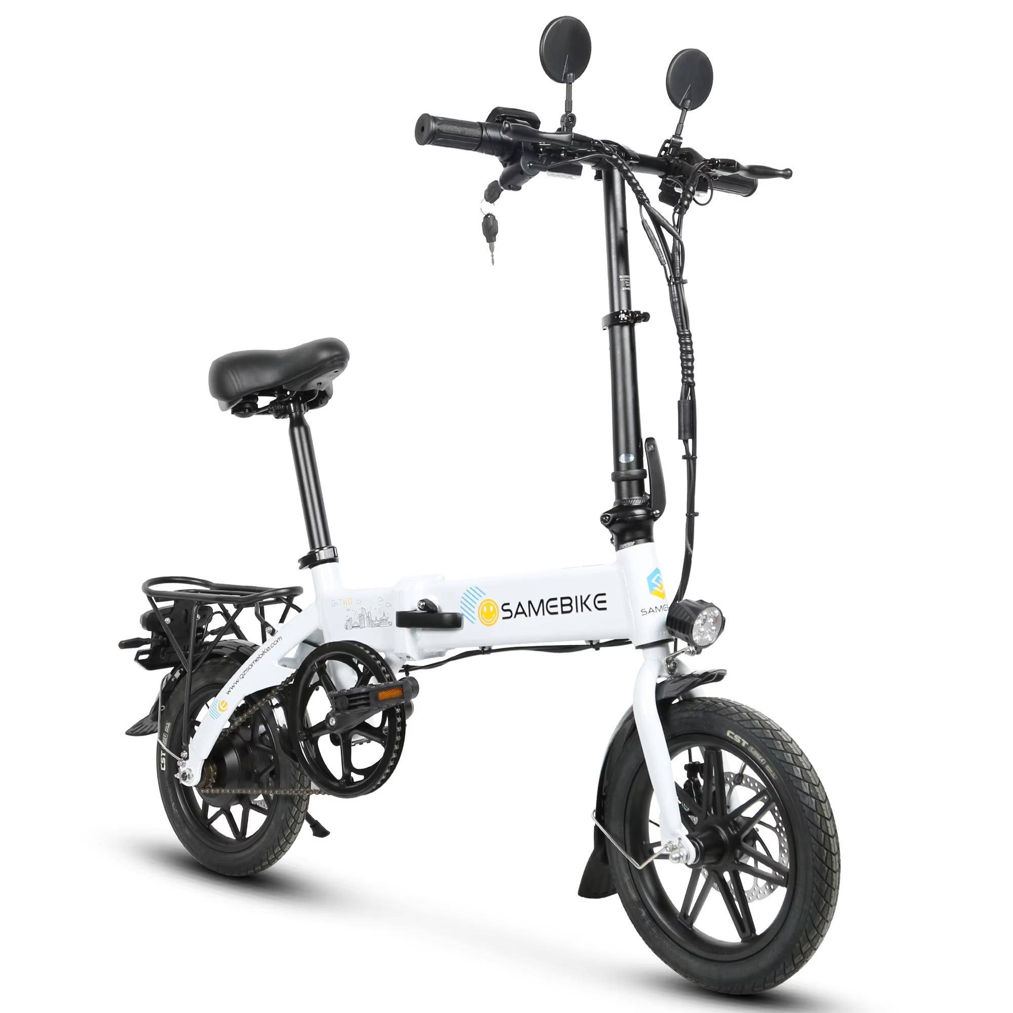 Samebike YINYU14 14  hopfällbar elcykel, 350W motor, 36V 7,8Ah avtagbart litiumbatteri, Mini elcykel för vuxna, hopfällbar stadscykel för pendling vit