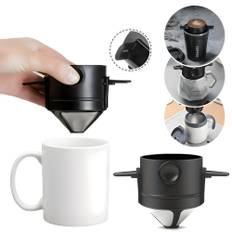 Häll över kaffefilter Vikbar Bärbar Återanvändbar Rostfritt Stål Dropp Kaffe Te Hållare Infuser Kaffe Dripper Svart (En-Storlek)