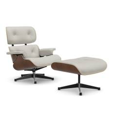 Vitra - Lounge Chair Ottoman, New, Svartbetsad valnöt, Bas - Polerat/Svart, Läder: Kat. L40 - Leather Premium - 72 - Fåtöljer - Charles & Ray Eames - Vit - Metall/Trä