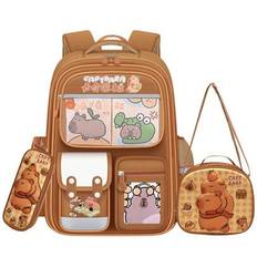 New 3 Pieces Set Capybara Printed Backpack, Large-Capacity School Bag, Cute Water Rat Print, Optional Lunch Bag And Pencil Case, Fashionable And Adora - Brown