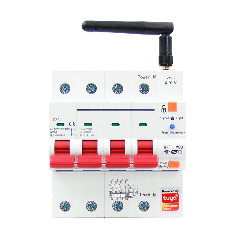 Tuya Smart WiFi 2P/4P 63A Mätning Läckströmsbrytare Timer Switch Spänning Strömbrytare APP-kontroll