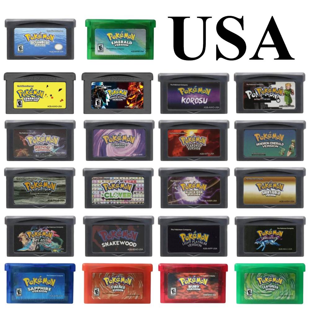 22 Styles Pokémon GBA Game Cartridge FireRed LeafGreen Ruby Sapphire Emerald Snakewood Clover Game Boy GBA / GBA SP / NDS / NDSL