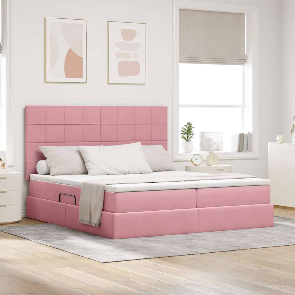 vidaXL LED förvaringssäng med madrass Rosa 180 x 200 cm Sammet