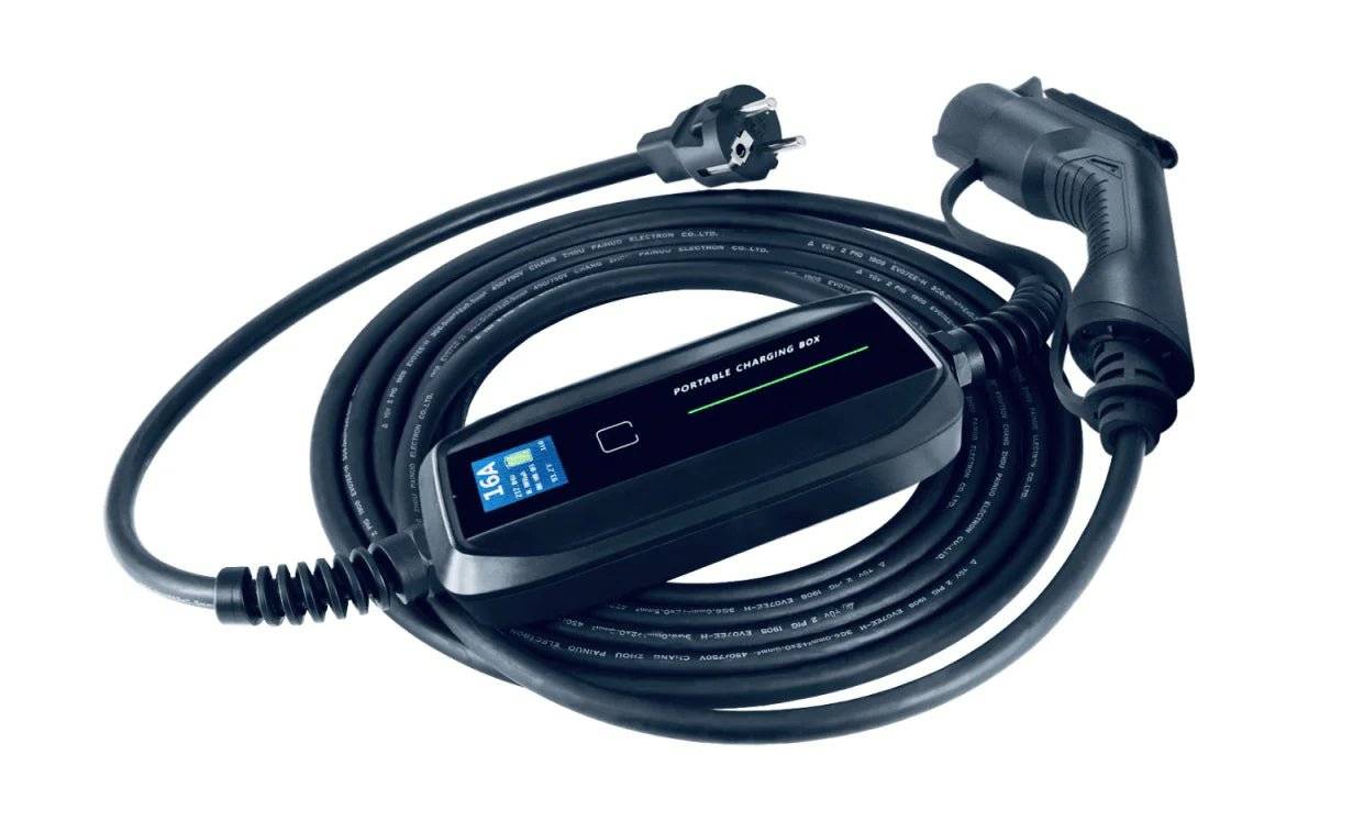 Laddkabel Mode 2 Typ 1 6–16A LCD Evconnect – portabel EV-laddare 230V Schuko