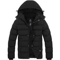 Wantdo Herr vinter varm kappa klassisk bomull stoppad rock vindtät ytterkläder jacka ledig utomhus parkas, svart, XL